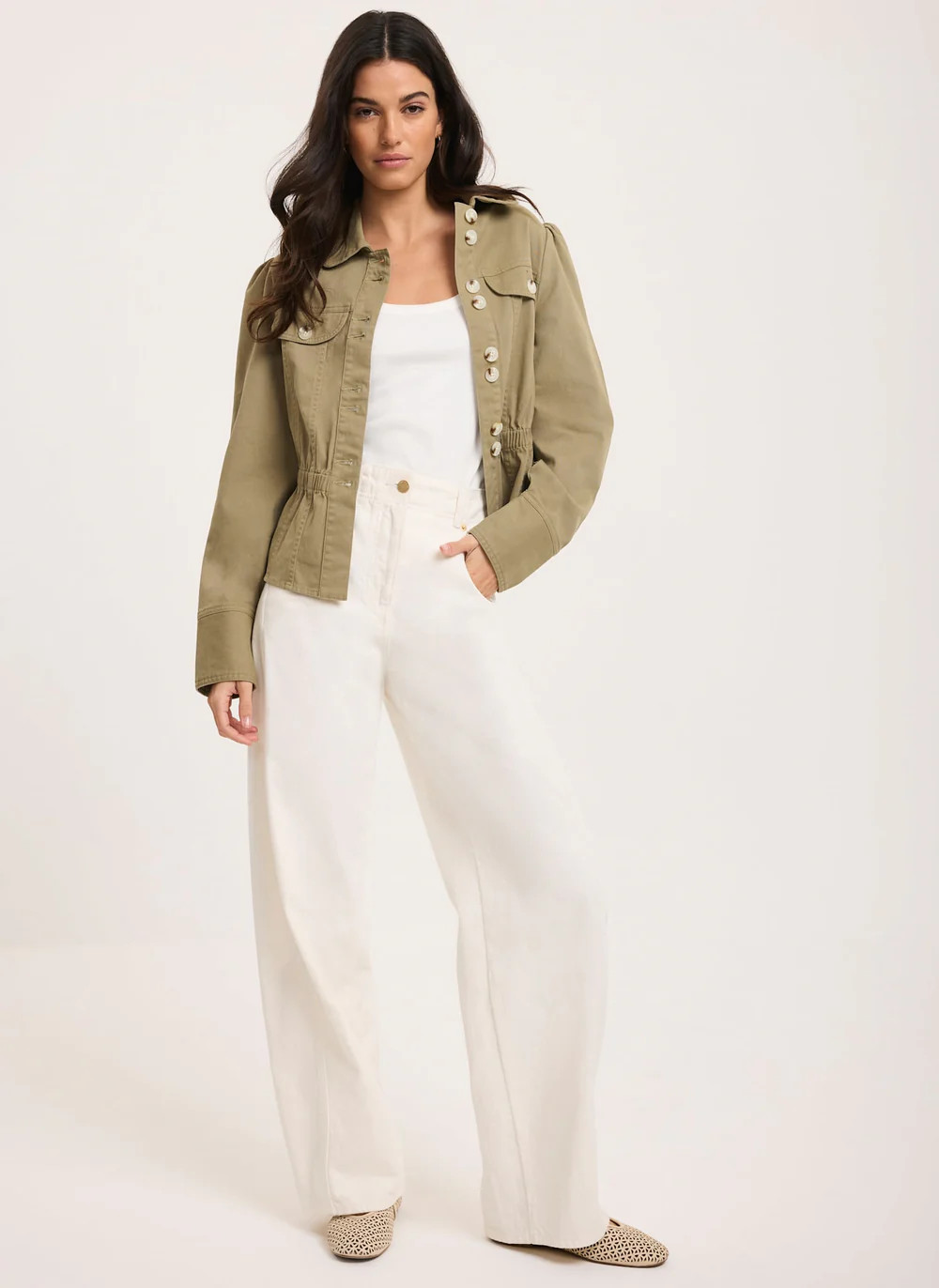Cream Relaxed Wide Leg Jeans | Mint Velvet