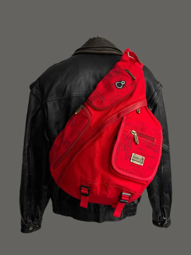 Vintage Red Denim Sling Backpack - Y2K Military Style | Etsy (Global)