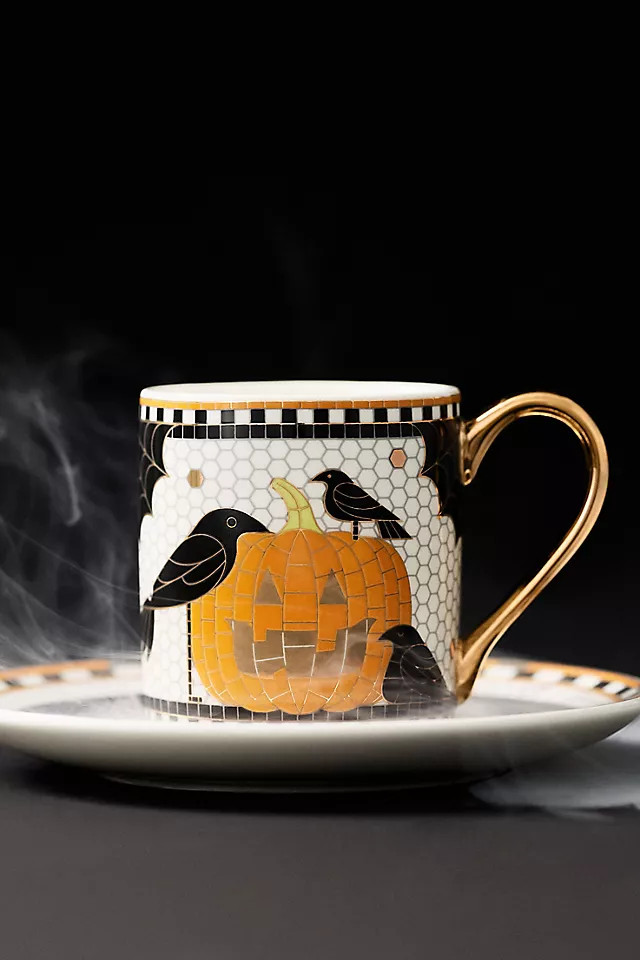 Bistro Tile Stoneware 24k Gold Accent Halloween Espresso Cup | Anthropologie (US)