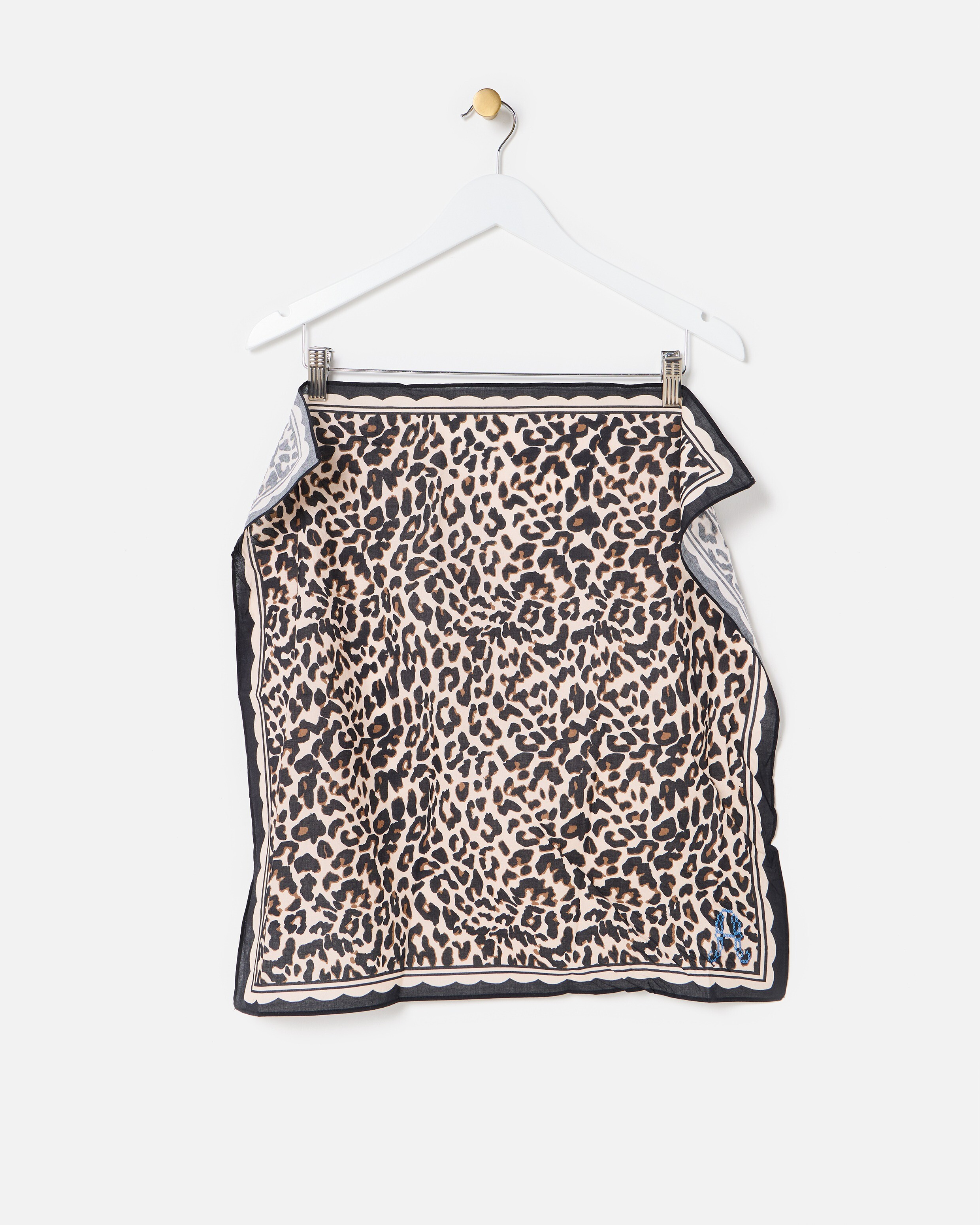 Brown Animal Print Alphabet Embroidered Initial Square Scarf | Oliver Bonas | Oliver Bonas (Global)