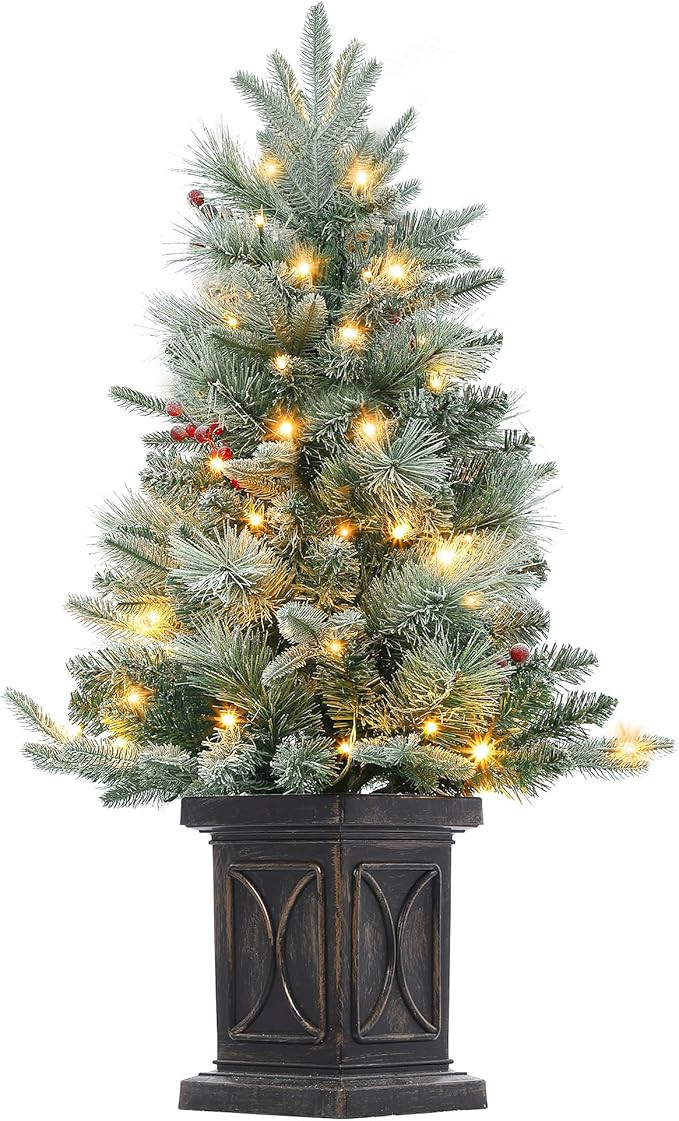 GAOMON 3ft Christmas Tree Pre-Lit Artificial Christmas Tree with Vintage Potted Base, Flocked Sno... | Amazon (CA)