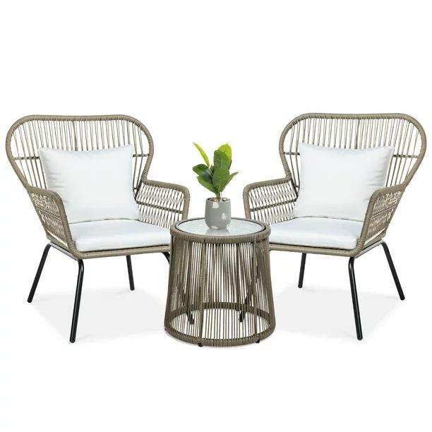 Best Choice Products 3-Piece Patio Conversation Bistro Set, Outdoor Wicker w/ 2 Chairs, Cushions,... | Walmart (US)