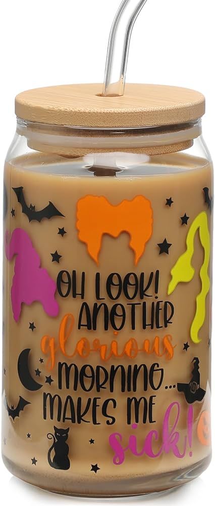 WODOHOLO Halloween Ghosts Drinking Glass Cup Gifts Spooky Pumpkin 16oz Drinking with Lid and Stra... | Amazon (US)