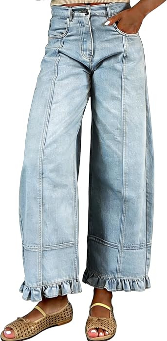 utcoco Barrel Jeans Women 2026 Floral Print Wide Leg Jeans Y2k Patchwork Baggy Boyfriend Denim Pants | Amazon (US)