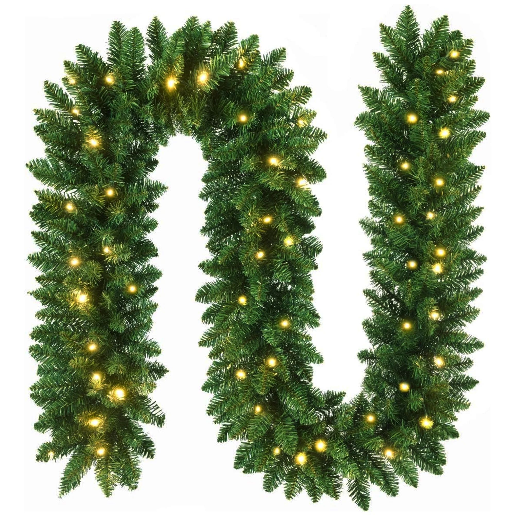 Longrv 9ft Pre-lit Christmas Garland 300 Branches Artificial Xmas Decoration Garland with 50 LED ... | Walmart (US)