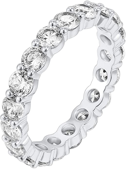 PAVOI 14K Gold Plated Cubic Zirconia Rings | 3.0mm Eternity Bands | Gold Rings for Women | Amazon (US)