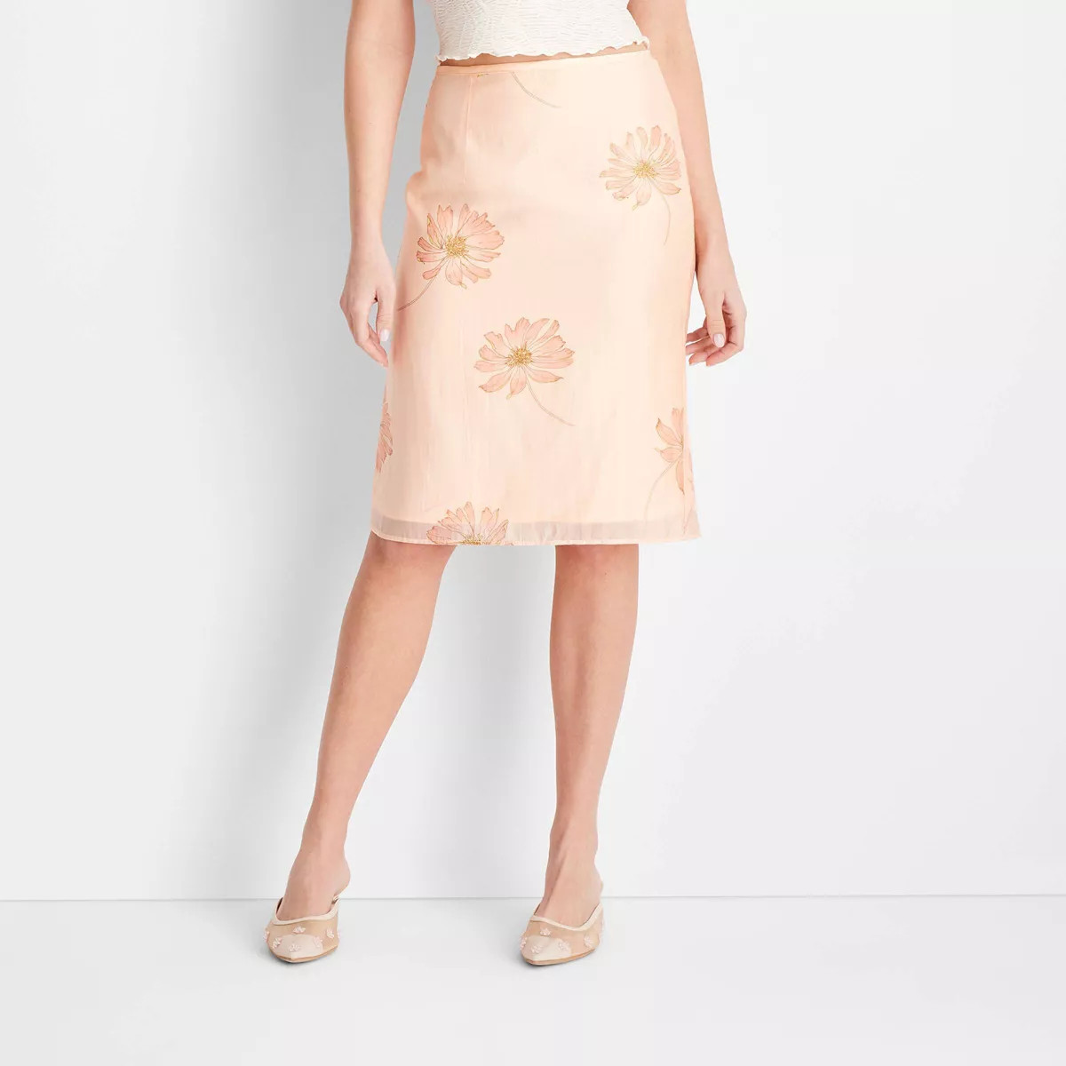 Women's Midi Pencil Skirt - Future Collective Light Pink Floral 26 | Target