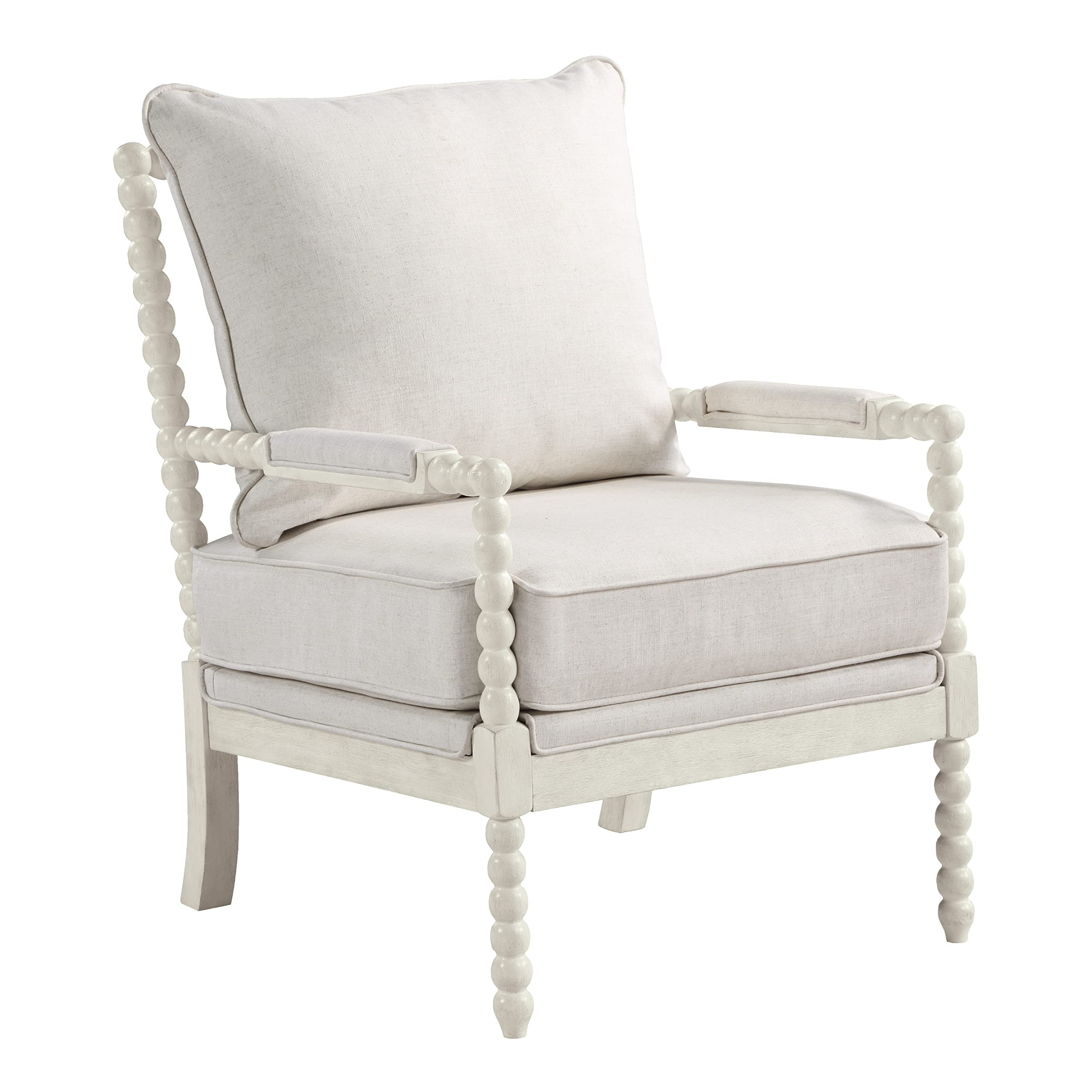 OSP Home Furnishings Kaylee Spindle Accent Chair with Antique White Wood Frame, White Linen Fabri... | Amazon (US)