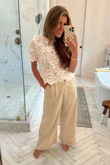 Spring linen pants outfit for work, summer, nyc 

Lace shirt for spring 

#LTKSeasonal