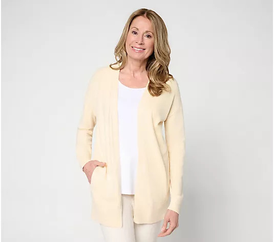 Make Your Selection: Barefoot Dreams Petite CozyChic Ultra Lite Placed Stitch Cardigan | QVC