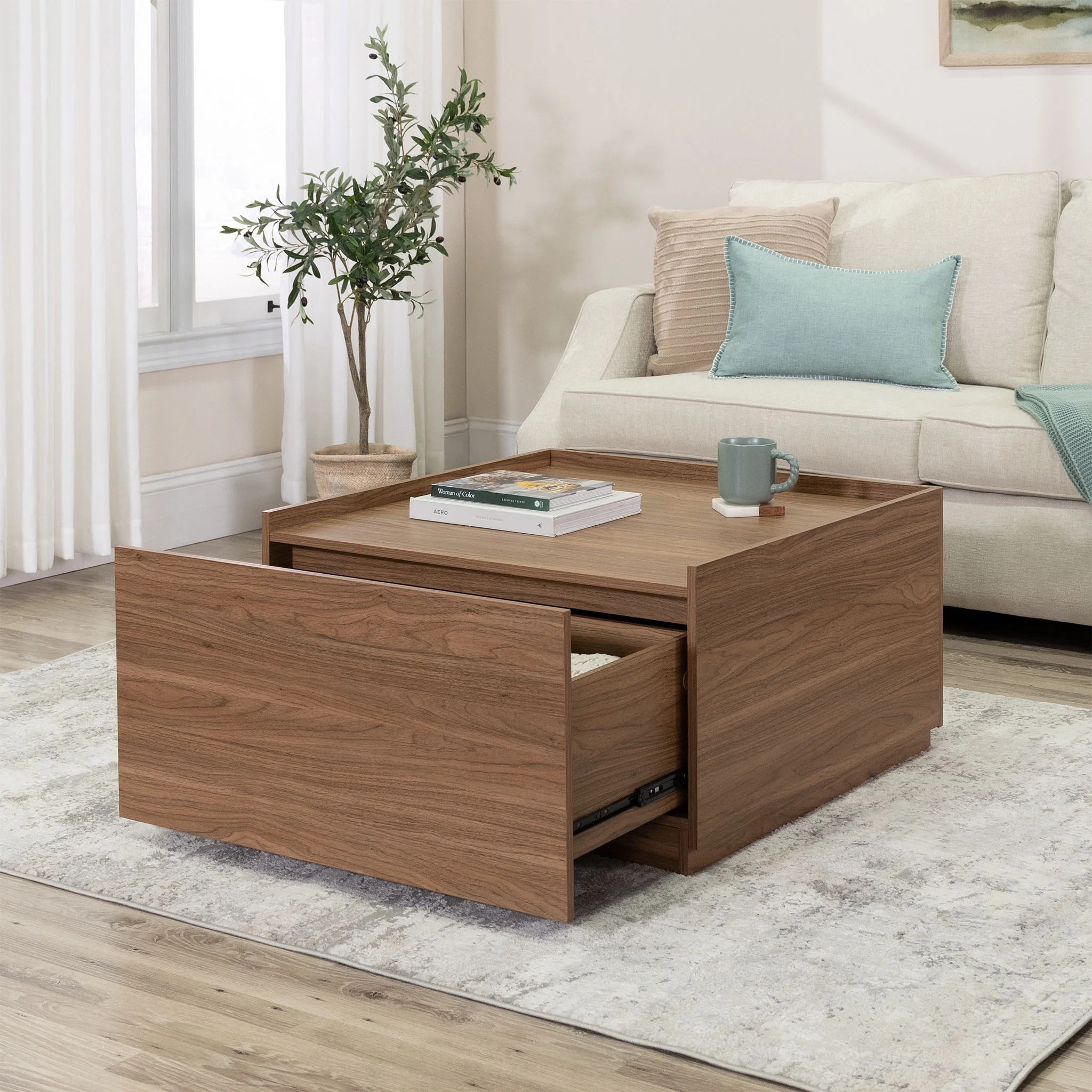 Mainstays Storage Coffee Table with 2 Drawers, Warm Walnut Finish | Walmart (US)