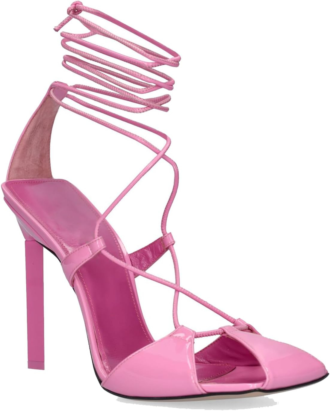 Leather Lace-Up High Heel Sandals, Across Strap Stiletto Heels, Closed Square Toe Wedding Party Dress Shoes | Amazon (US)