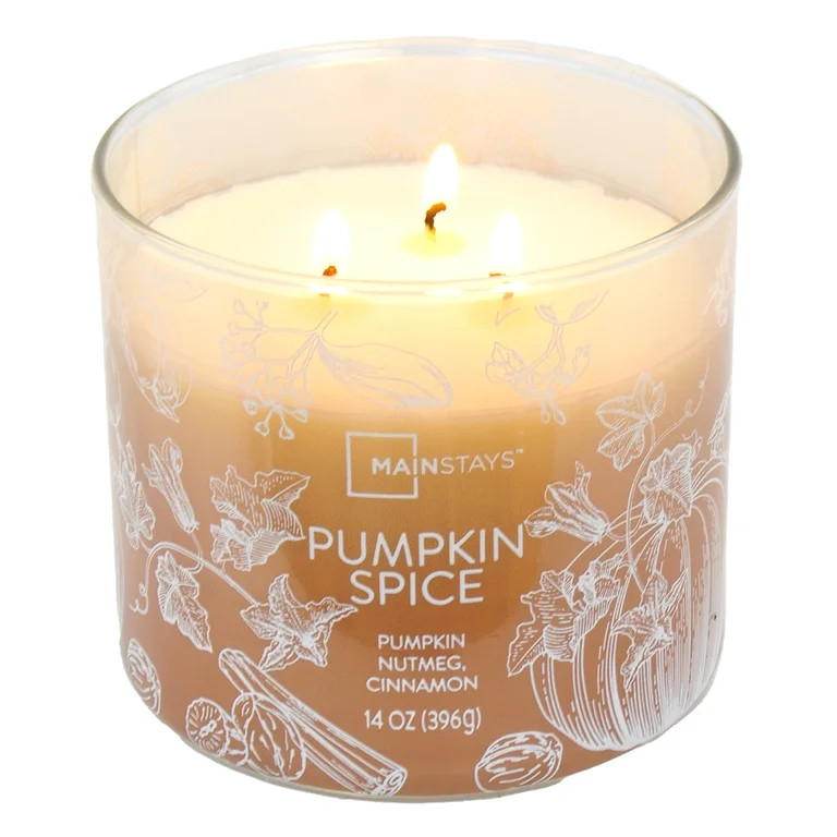 Mainstays Pumpkin Spice Scented Candle, 3-Wick Ombre Wrapped, 14 oz | Walmart (US)