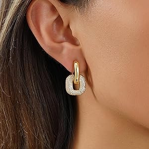 Chunky Gold Earrings for Women Trendy Dainty Cz Gold Hoops Earrings Huggie Thick Statement Dangle... | Amazon (US)
