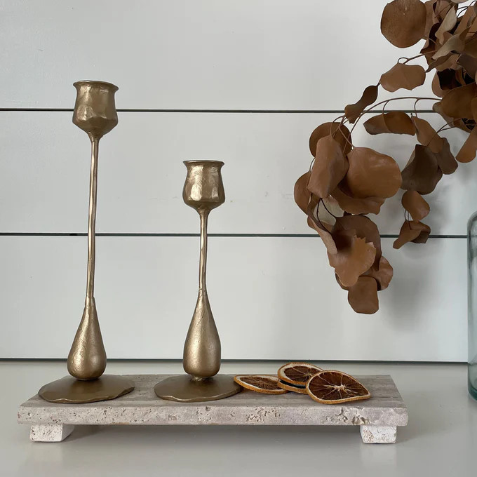 Cora Brass Taper Candle Holders, Set of 2 | Pepper + Vetiver