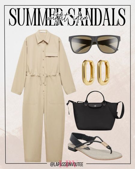Effortless elegance: Step into summer with a chic bracelet sleeve jumpsuit paired with huggie hoop earrings. Complete your look with trendy sunglasses and a spacious tote bag. Finish off with stylish thong sandals for a perfect blend of comfort and sophistication, wherever the day takes you.

#LTKStyleTip #LTKSeasonal