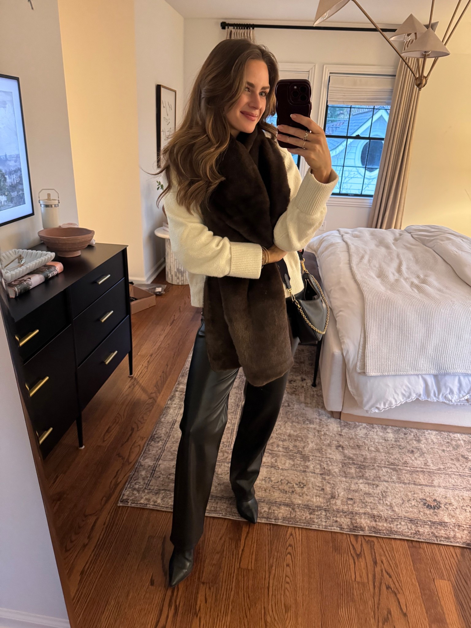 Outfit of the night. This scarf is everything. Size 25 in pants & S in sweater. 