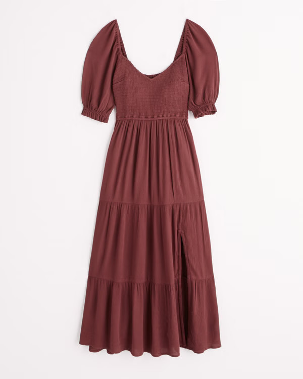 Short-Sleeve Smocked Midi Dress | Abercrombie & Fitch (US)