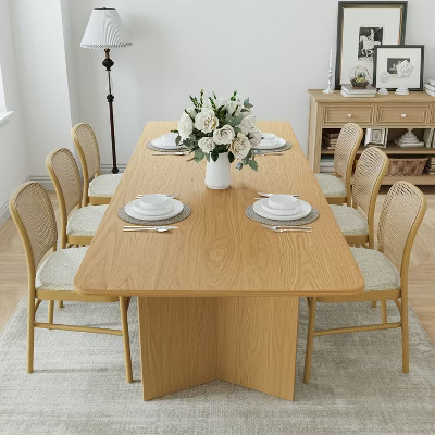 PexFix 79" x 33.5" Solid Wood Farmhouse Dining Table with V-Shaped Legs and Square Wood Top for Modern Dining Rooms & Family Gatherings Natural | Target