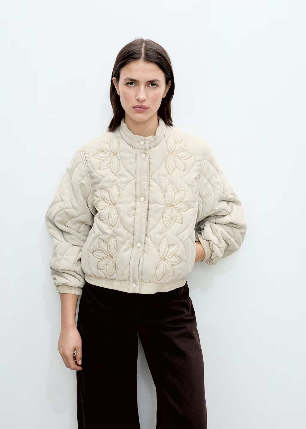 Floral-embroidered padded jacket - Women | MANGO USA | Mango (US/MX/AU)
