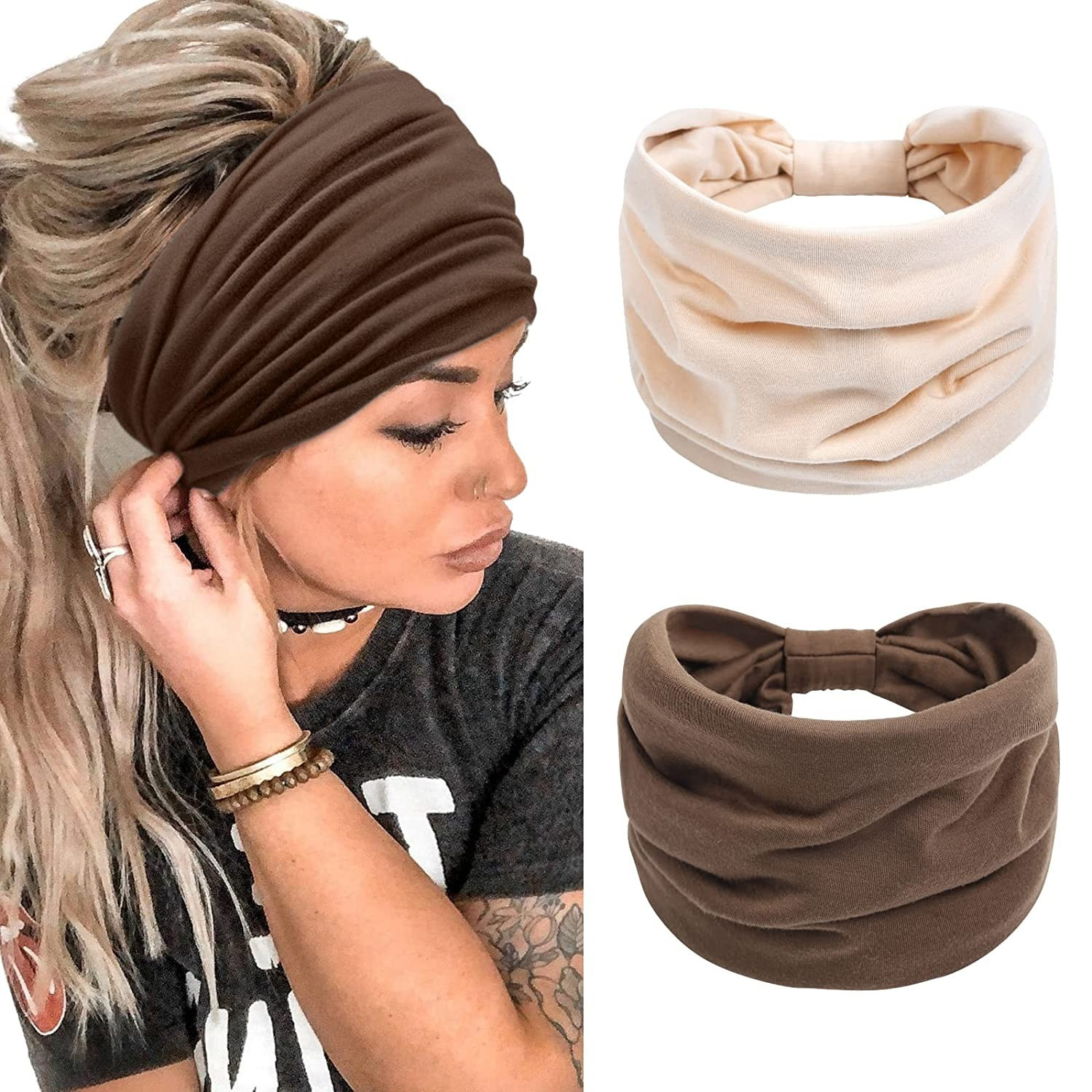 Headbands for Women 7'' Extra Wide Head Bands Non Slip Boho Women’s Hair Band Fashion Knotted W... | Amazon (US)