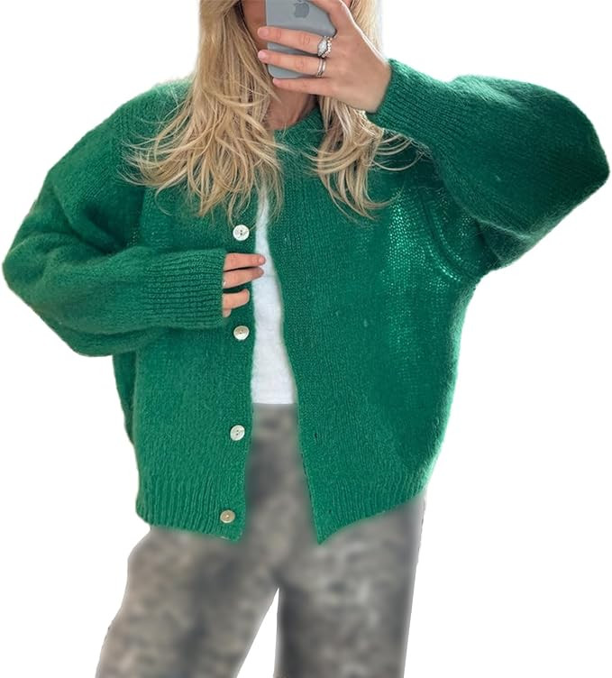 Women Cute Knit Cardigan Sweater Button Down Crewneck Solid Color Casual Lightweight Going Out Wa... | Amazon (US)