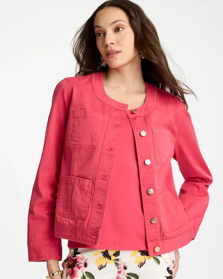 Collarless Twill Box Jacket | Chico's