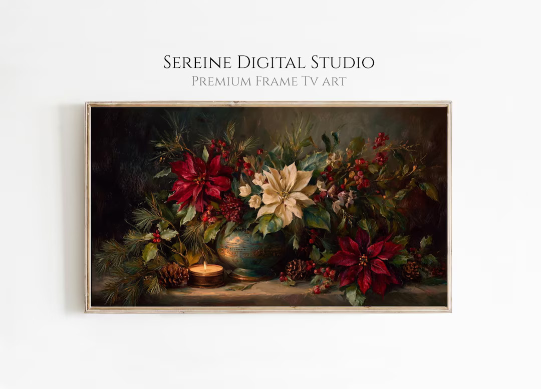 Cottagecore Christmas Decor | Digital Download Vintage TV Art | Samsung Frame TV Moody Botanical ... | Etsy (US)