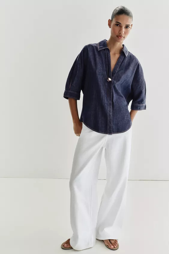 Z1975 GOLD APPLIQUÉ DENIM SHIRT | Zara US