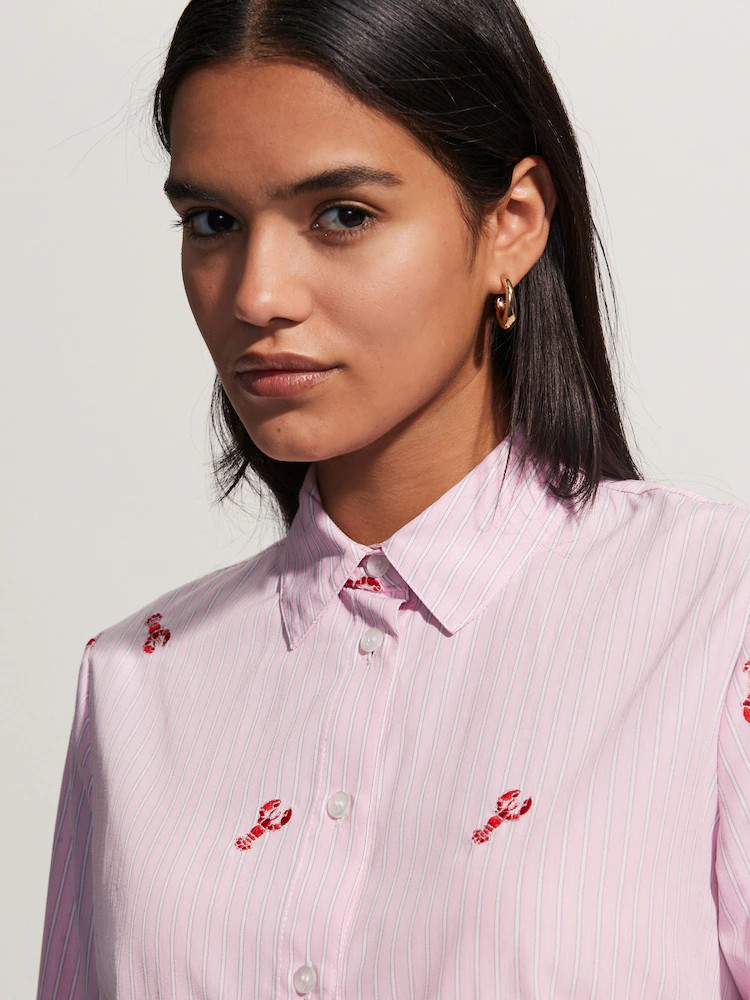 Pink/White Stripe Lobster Embroidered Long Sleeve Shirt | Next EU