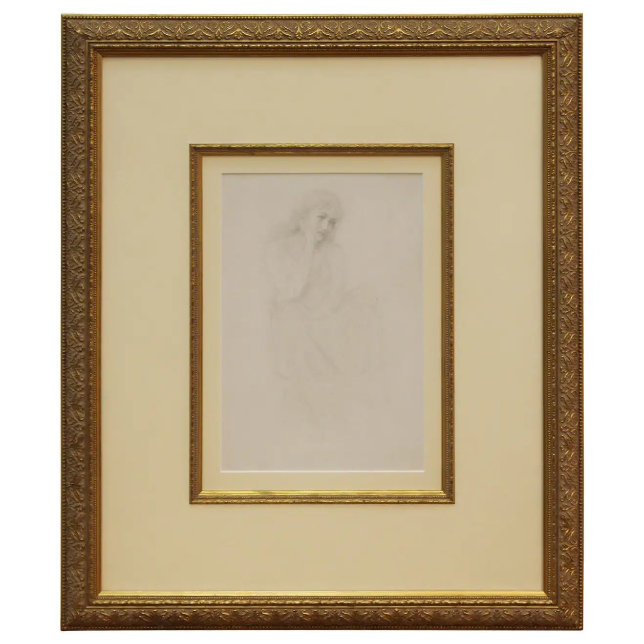 Academic Pencil Drawing of Pensive Woman, Framed | 1stDibs