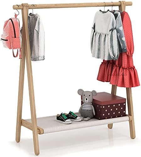 VOGUSLAND Dress up Rack, Child Garment Rack, Kids Clothing Rack with Storage Shelf (Natural Beech, 3 | Amazon (US)