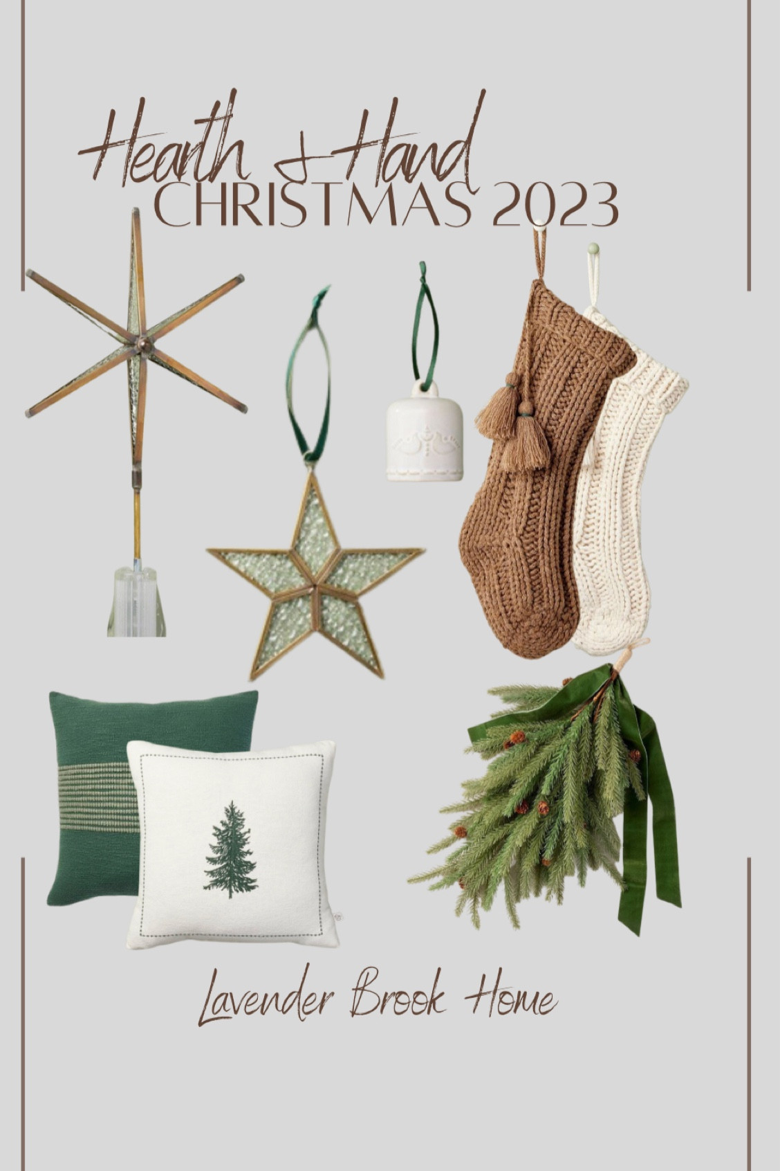 Target Holiday: brass tree topper star, brass star ornaments, pine swag, knit stockings, ceramic Christmas bell, Christmas accent pillows collection from Target. 

#LTKSeasonal #LTKHolidaySale #LTKHoliday