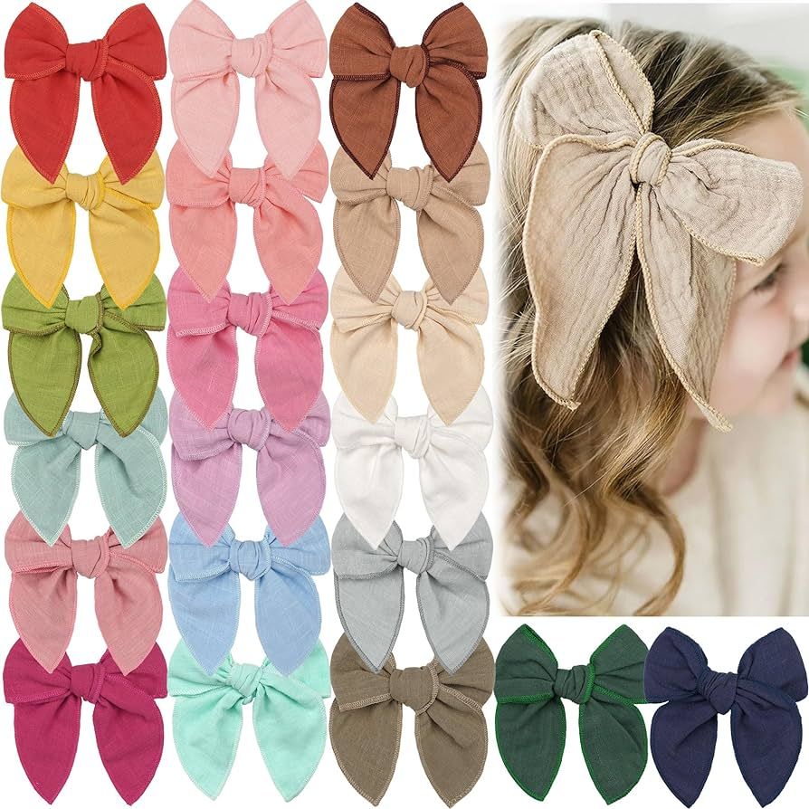 20 Colors Bows for Girls,5 Inch Cotton Linen Fabric Hair Bows Alligator Clips Neutral Handmade Ha... | Amazon (US)