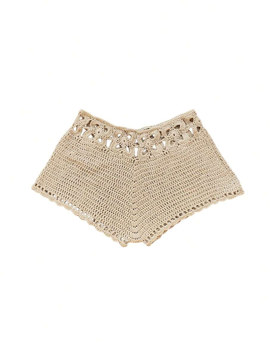 Womens Swim Shorts Crochet Cutout Bathing Suit Bottoms Drawstring Beach Board Shorts Summer Swim ... | SHEIN