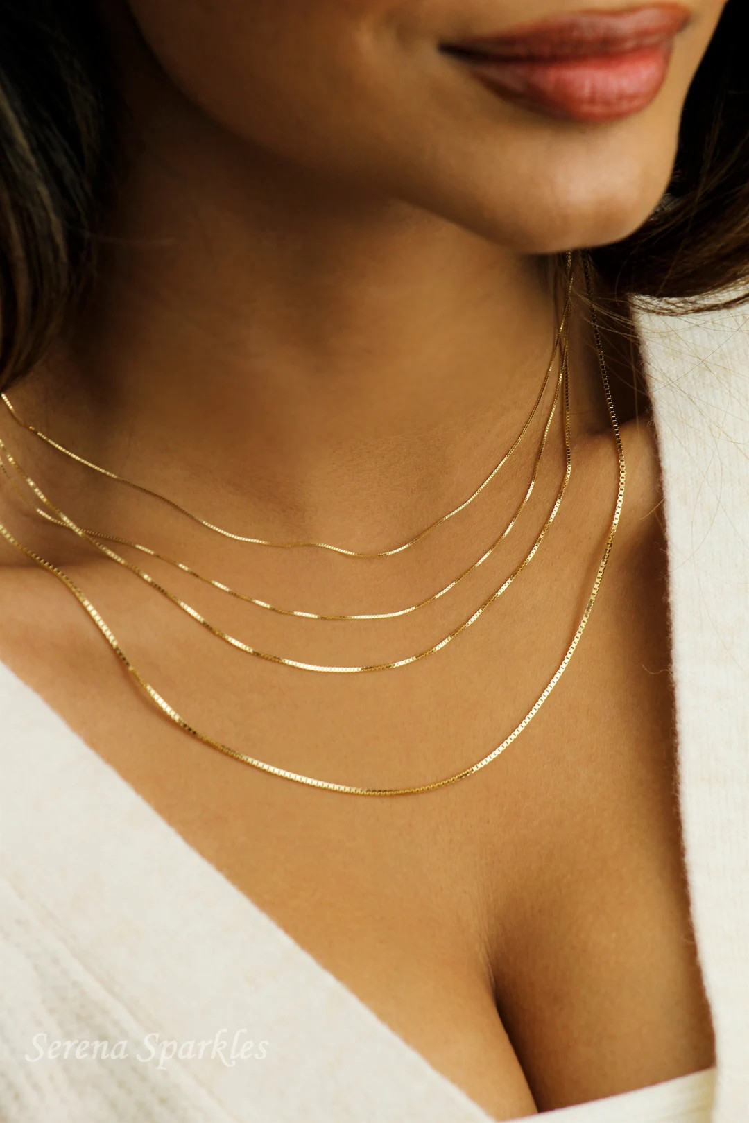 10k Solid Gold Box Chain Necklace, Real Gold Box Chain Made in Italy, Stackable Chain Necklace, C... | Etsy (CAD)