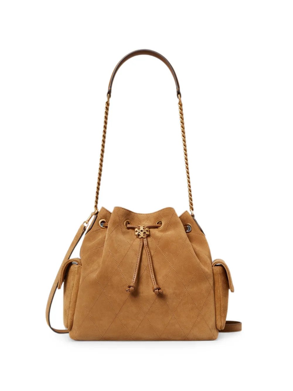 Tory Burch Charlie quilted suede drawstring shoulder bag - Brown | Farfetch Global