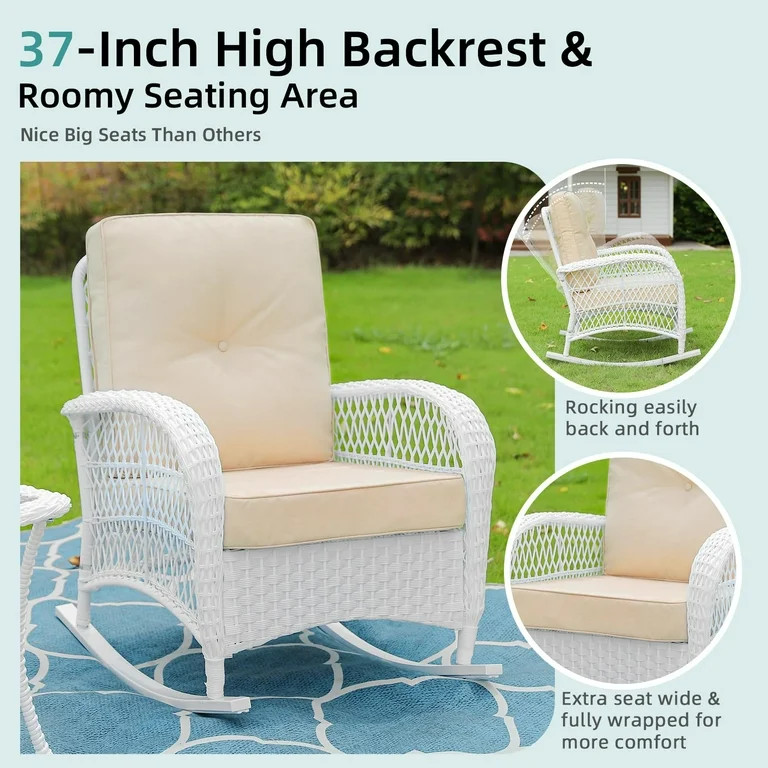 MEETWARM Outdoor Wicker Rocking Chairs Set of 2, Rattan Patio Rocker Chairs with Thick Cushions a... | Walmart (US)