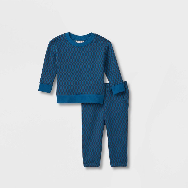 Baby Patterned Fleece Top & Bottom Set - Cat & Jack™ Blue | Target