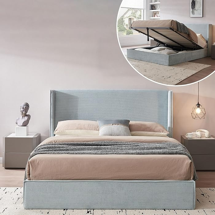 QNZK Full Lift Up Storage Bed, Bed Frame with Storage, Corduroy Upholstered Platform Bed with Win... | Amazon (US)
