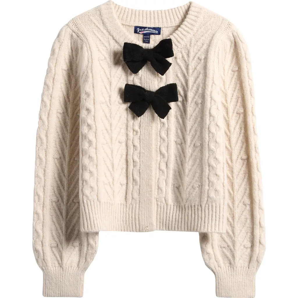 Freshman Kids' Bow Cardigan in Ivory/Black at Nordstrom, Size Small | Nordstrom