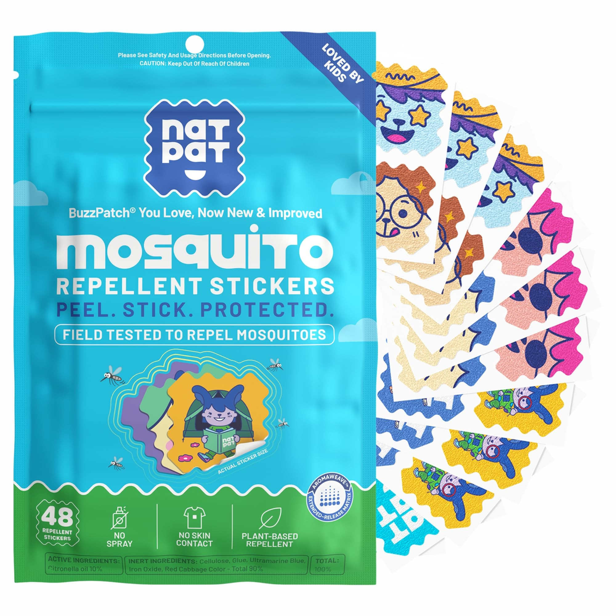 NATPAT Buzz Patch Mosquito Patch Stickers for Kids - Plant Based Ingredients, Non-Toxic - The Ori... | Amazon (US)