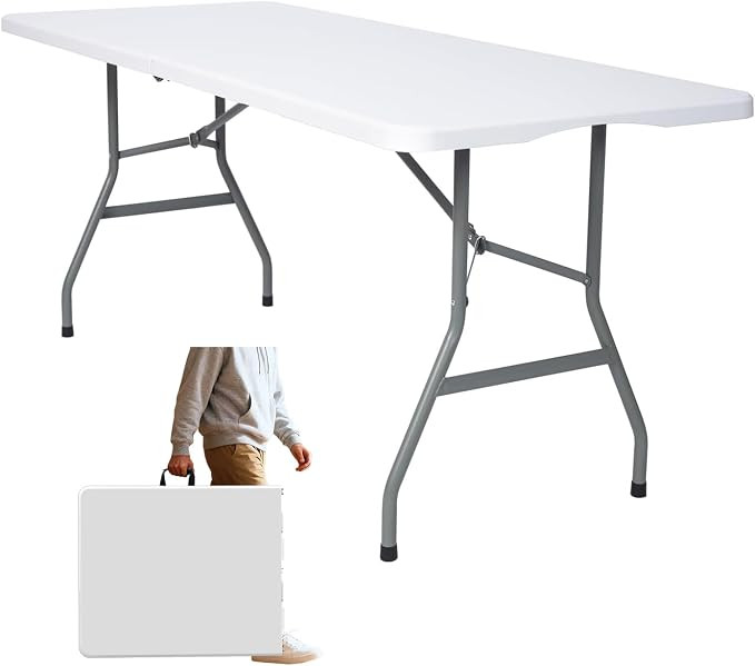 Folding Table 6ft Foldable Table with Built in Handle & Steel Legs / 6FT Heavy Duty Folding Porta... | Amazon (US)