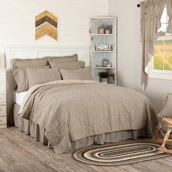 Sawyer Mill Ticking Stripe Quilted Coverlet - Dark Creme/Coal Black - Twin | Bed Bath & Beyond