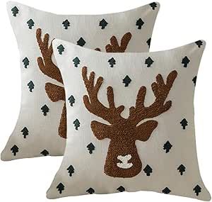 SofaMATE 2 Pcs Christmas Pillow Covers Farmhouse Canvas Cotton Embroidered Reindeer Decorative Th... | Amazon (US)