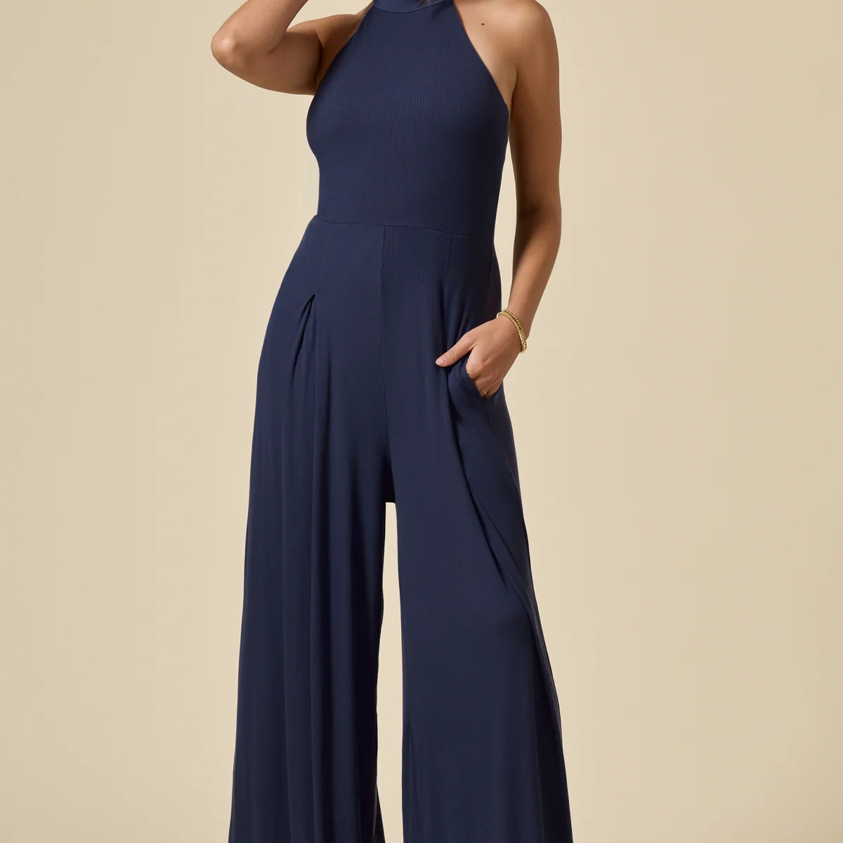 Mockneck Go With The Flow Jumpsuit - True Navy | POPFLEX