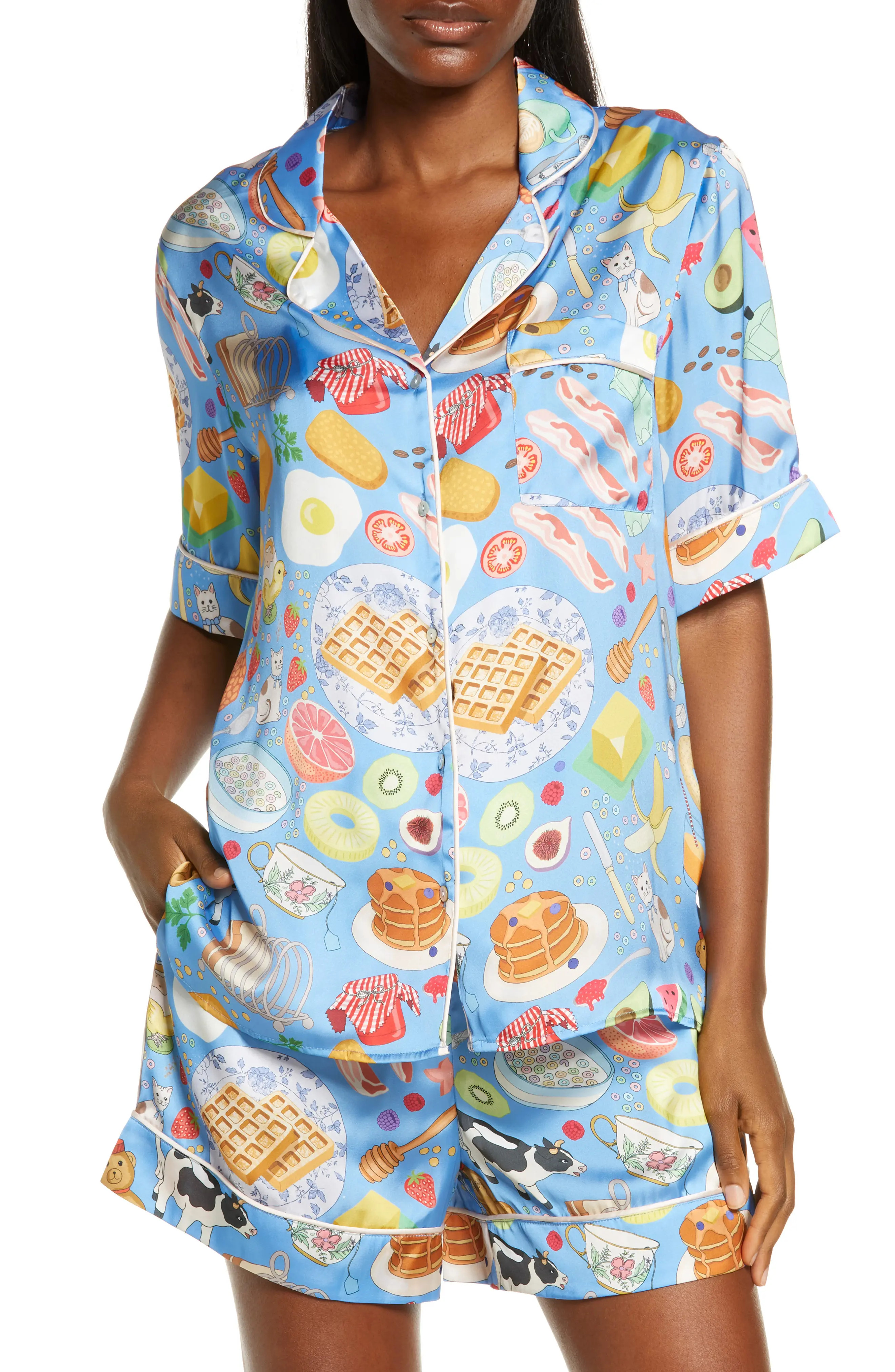 Karen Mabon Breakfast Short Pajamas in Blue at Nordstrom, Size Large | Nordstrom