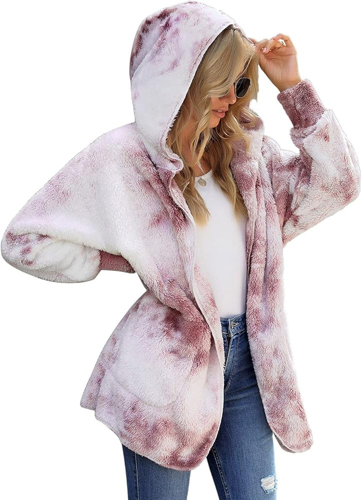Utyful Women’s Long Sleeve Loose Fit Open Front Hood Cardigan Fuzzy Fleece Jacket Coat Outwear | Amazon (US)