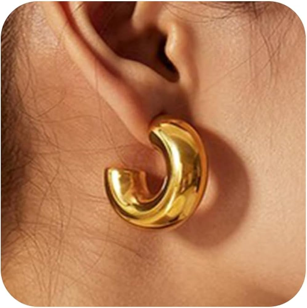 Moodear Chunky Gold Hoops Earrings for Women 14K Gold Plated Dainty Open Hoops Earrings for Women... | Amazon (US)