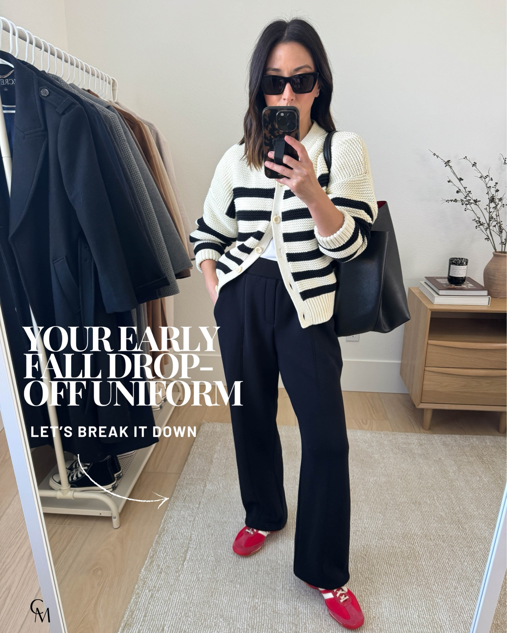 School drop off outfit ideas. Mom-life outfits. Super comfy leisure pants from Old Navy on sale. I cannot recommend these enough. Length runs slightly long on me, but not a huge issue.

Alex Mill cardigan small - print is old
Everlane tee medium 
Old Navy Leisure pants petite small, but run tts - old, linked similar
Adidas SL72 sneakers 5 women 
Mansur Gavriel tote 
YSL Sunglasses

#LTKootd #LTKmomlife #LTKPetite
